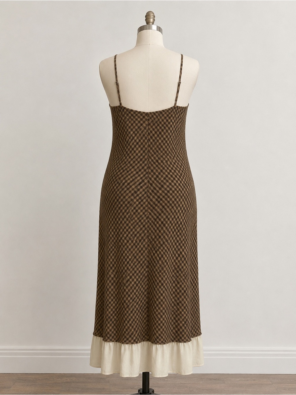 Antonio Melani x Courtney Grow Brown Gingham Midi Dress with Cream Ruffle Trim - Picture 4 of 10